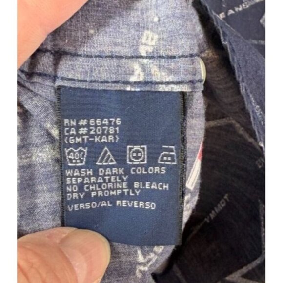 Tommy Hilfiger Mens Y2K Navy Blue Logo Casual Button Up Short Sleeve Shirt Large - Picture 9 of 9